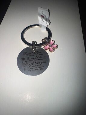 “ Mother” Engraved Pink Flower Charm Keychain